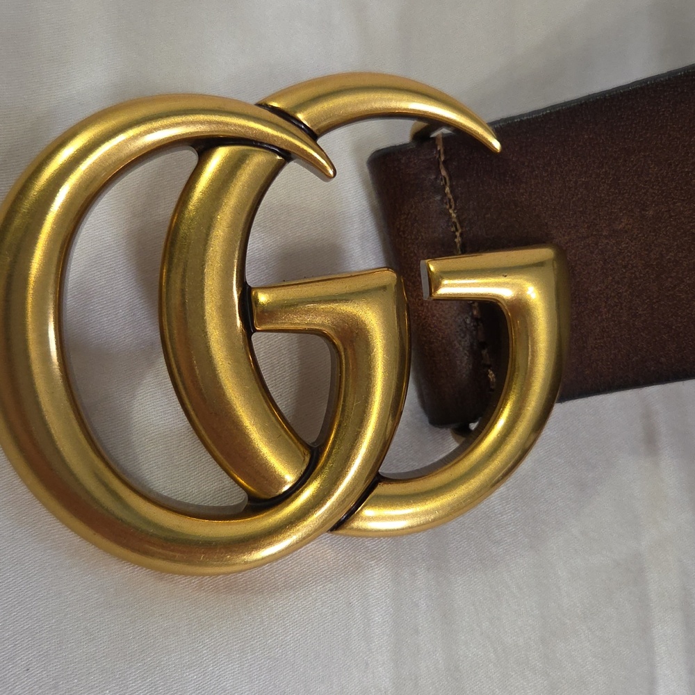 Gucci Brown Leather Belt with Gold Double G Buckle - Picture 10 of 16